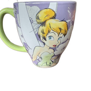 Disney Tinker Bell Ceramic Mug Peter Pan Purple Floral Coffee Cup